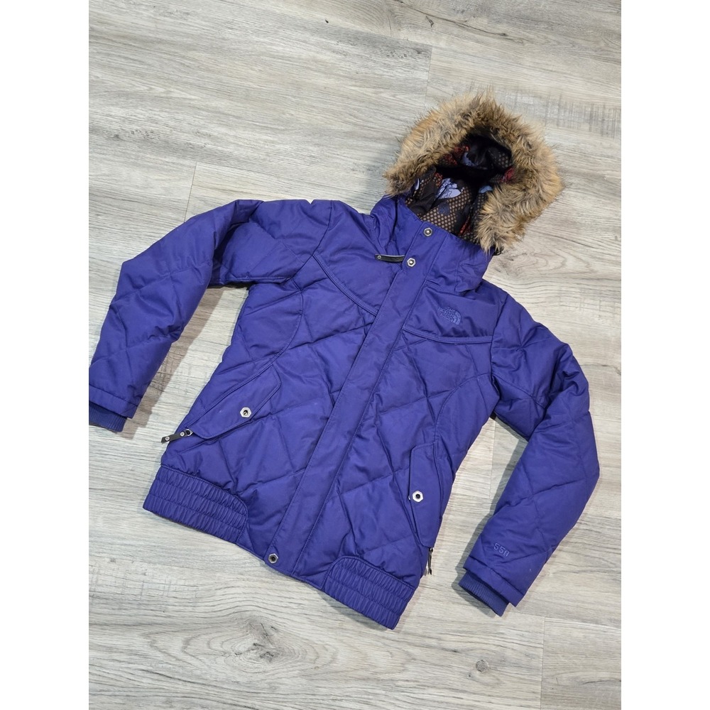 🔥Vintage Y2K North Face 550 Down Puffer Ski Jacket Purple Coat With Furr 🔥